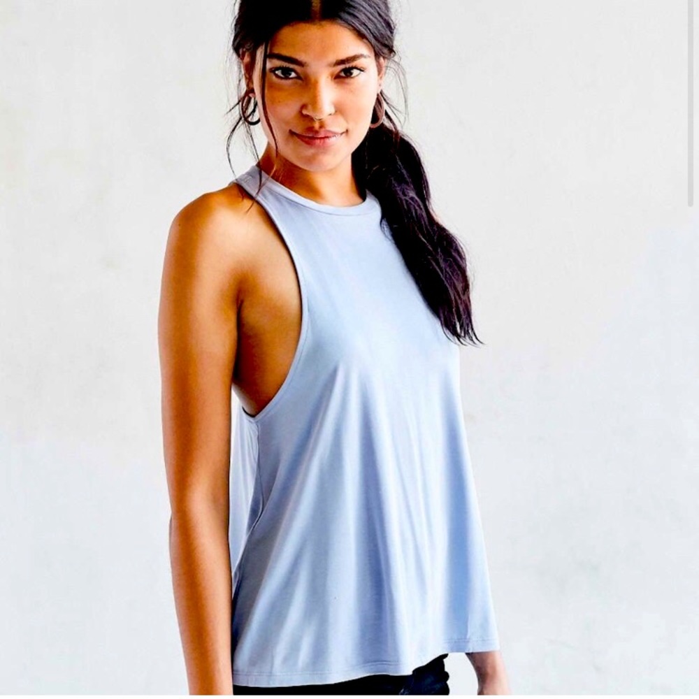 Silence + Noise Baby Blue Mock Neck Racerback Tank Top XS Periwinkle UO